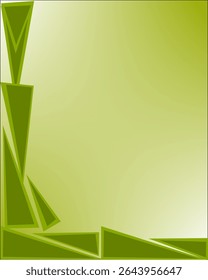 Vetor de plano de fundo de gradiente verde-amarelado abstrato com triângulos verdes mais escuros estilizados sobrepostos com espaço de cópia. Ideal para uso em design gráfico ou como pano de fundo.