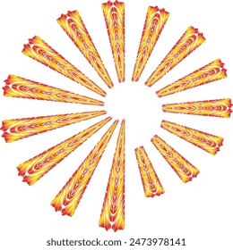 Vector abstract yellow-orange striped shape resembling a spiral or the sun.