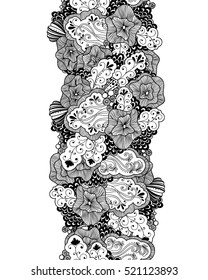 Vector abstract zentangle style seamless border. Doodle wavy black and white  decorative design element.