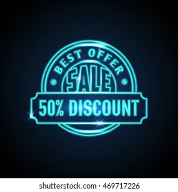 vector abstraction blue neon selling template classic isolated black sign depot marketing blue shine fancy light traditional value flag worth letterhead promotion shining deal contract partnership hir