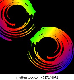 Vector abstraction. Bright circles were painted with a brush on a black background