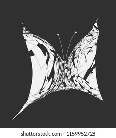 Vector abstraction of a butterfly black and white lines are yellow on a black background