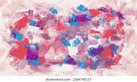 Vector abstraction chaotic oil paint strokes on canvas. Abstract pink painting, textured pattern, grungy artistic background