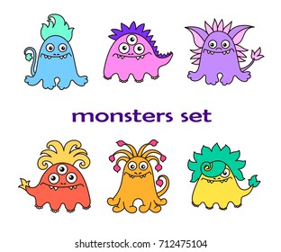 vector, abstraction, design element, set, monster, colorful, funny, child, holiday, party