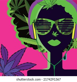 vector abstraction girl headphone cannabis