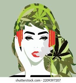 vector abstraction girl headphone cannabis