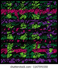 Vector abstraction of green black and purple stripes of different shapes