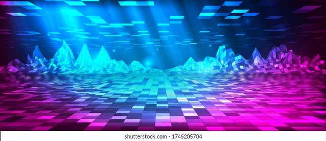 Vector abstraction, horizon, polygonal mountains, equalizer background.