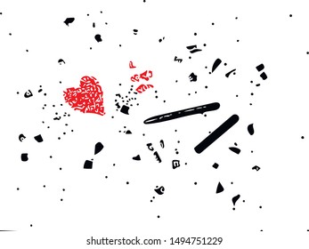Vector, abstraction red heart and black outline. Pencils is depicted next. The inscription "I love you."