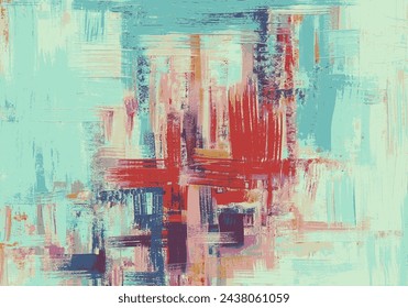 Trazos de pintura al óleo sobre lienzo. Pintura abstracta, patrón texturizado de color azul y rojo, fondo artístico grungy