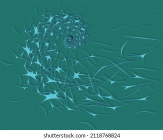 Vector abstraction spiral filled with elongated dark and light shapes on a green background for page, website, presentation design.