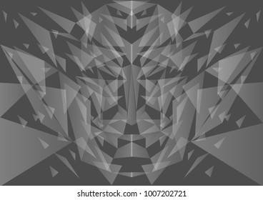 Vector abstraction of a sporting brutal winter monster made of transparent gray triangles low-poly on a dark-gray background isolate