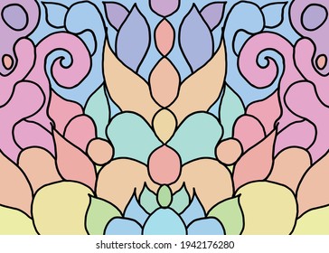 Abstracción vectorial, ventana de vidrio manchado, flores inusuales