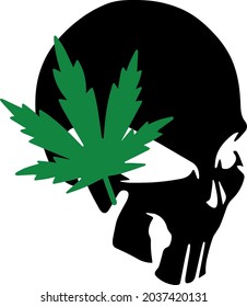 Vektorgrafik-Abstraktionsaufkleber, Schädel und Cannabis