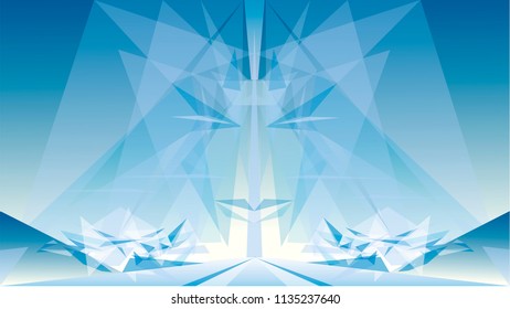 Vector abstraction winter face cold blue white geometric Transparent gradient symmetrical pattern of triangles on a glowing background isolate