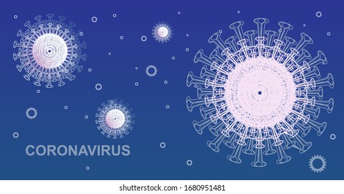 microbio vectorial abstracto en fondo azul. coronavirus, bacterias alérgicas, atención médica, concepto de microbiología. germen de enfermedad, microvirología infecciosa