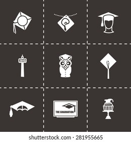Vector Academic cap icon set on black background
