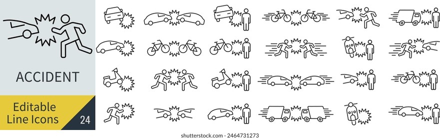 Vector Accident Icon Set with Editable Lines (Not Outlined)