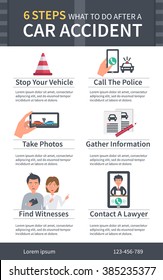 Vector ?ar Accident Infographic. Steps What To Do After A Car Accident. Insurance And Law Infographic.