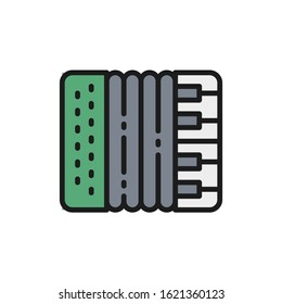 Vector accordion, harmonica, musical instrument flat color line icon.