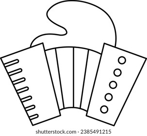 Vector accordion line icon. Traditional French musical instrument. Harmonica black and white illustration or coloring page
