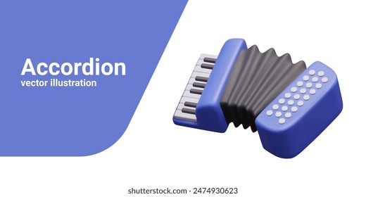 Vector accordion in realistic style. Musical instrument on white background