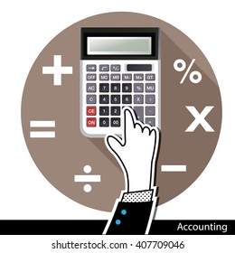 Vector Accounting. Business concept with hand and calculator