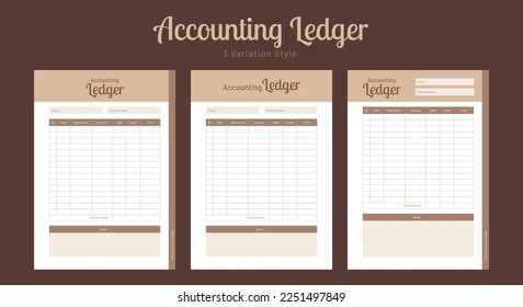 Vector accounting ledger log book and accounting financial tracker planner journal interior design template