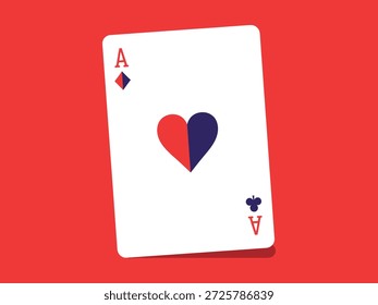 Vetor Ás de Copas jogando ícone de carta com vermelho-azul símbolo de coração partido, diamante e grampos de canto clube. Ilustração vetor limpo para poker, casino, jogos de azar, jogos de cartas e conceitos de sorte.