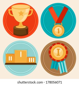 Vector achievement badges and emblems in flat style - success concepts and icons