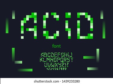 vector acid font style for party poster, book, t shirt, flier, decoration, card, sale banner, printing on fabric, industrial. Cool typeface. Trendy alphabet. 10 eps