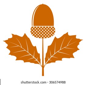 vector acorn with leaves isolated on white background