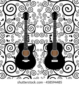 vector acoustic and  electric guitar on graphic design 