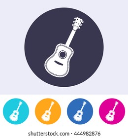 Vector acoustic guitar icon on round colorful buttons