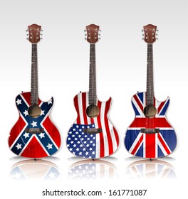 Vector acoustic guitars with flag