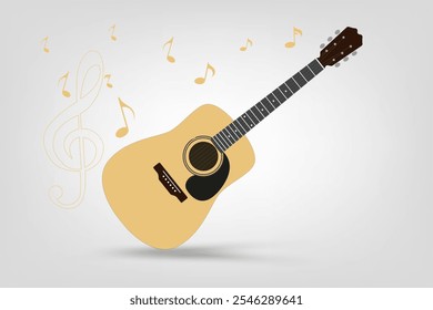 A vector acroustic guitar with musical icon on white background, an acroustic guitars music element design