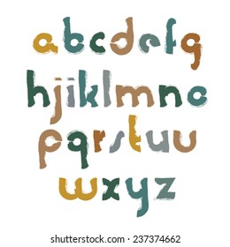 Vector acrylic alphabet letters set, hand-drawn colorful script, bright brushed small letters.