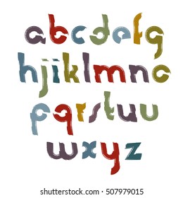 Vector acrylic alphabet letters set, hand-drawn colorful script, bright brushed small letters.