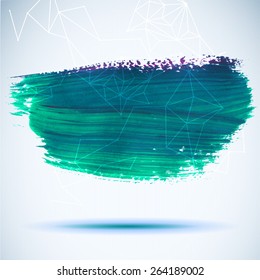 Vector acrylic blue ink spot. Wet brush stroke on paper texture. Dry brush strokes. Abstract composition for design elements