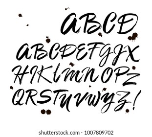 Vector Acrylic Brush Style Hand Drawn Alphabet Font. Calligraphy alphabet on a white background. Ink hand lettering.