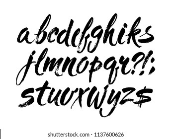 Vector Acrylic Brush Style Hand Drawn Alphabet Font. Calligraphy Alphabet On A White Background. Ink Hand Lettering.