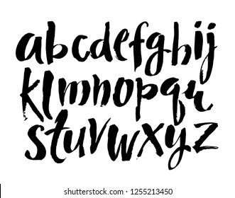 Vector Acrylic Brush Style Hand Drawn Alphabet Font. Calligraphy alphabet on a white background. Ink hand lettering.