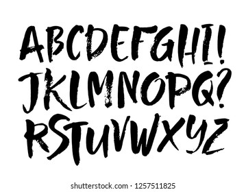 Vector Acrylic Brush Style Hand Drawn Alphabet Font. Calligraphy alphabet on a white background. Ink hand lettering.