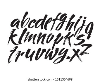 Vector Acrylic Brush Style Hand Drawn Alphabet Font. Calligraphy alphabet on a white background. Ink hand lettering.