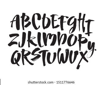 Vector Acrylic Brush Style Hand Drawn Alphabet Font. Calligraphy alphabet on a white background. Ink hand lettering.