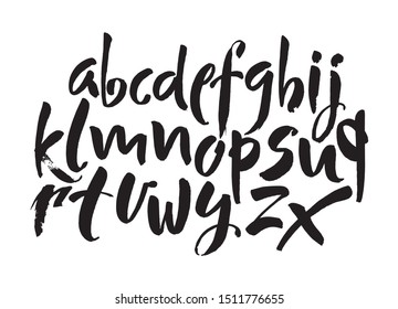 Vector Acrylic Brush Style Hand Drawn Alphabet Font. Calligraphy alphabet on a white background. Ink hand lettering.