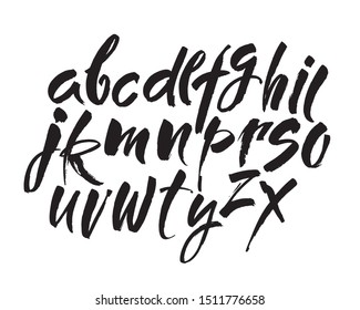Vector Acrylic Brush Style Hand Drawn Alphabet Font. Calligraphy alphabet on a white background. Ink hand lettering.