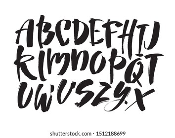 Vector Acrylic Brush Style Hand Drawn Alphabet Font. Calligraphy alphabet on a white background. Ink hand lettering.