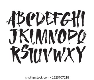 Vector Acrylic Brush Style Hand Drawn Alphabet Font. Calligraphy alphabet on a white background. Ink hand lettering.