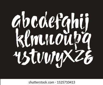 Vector Acrylic Brush Style Hand Drawn Alphabet Font. Calligraphy alphabet on a black background. Ink hand lettering.